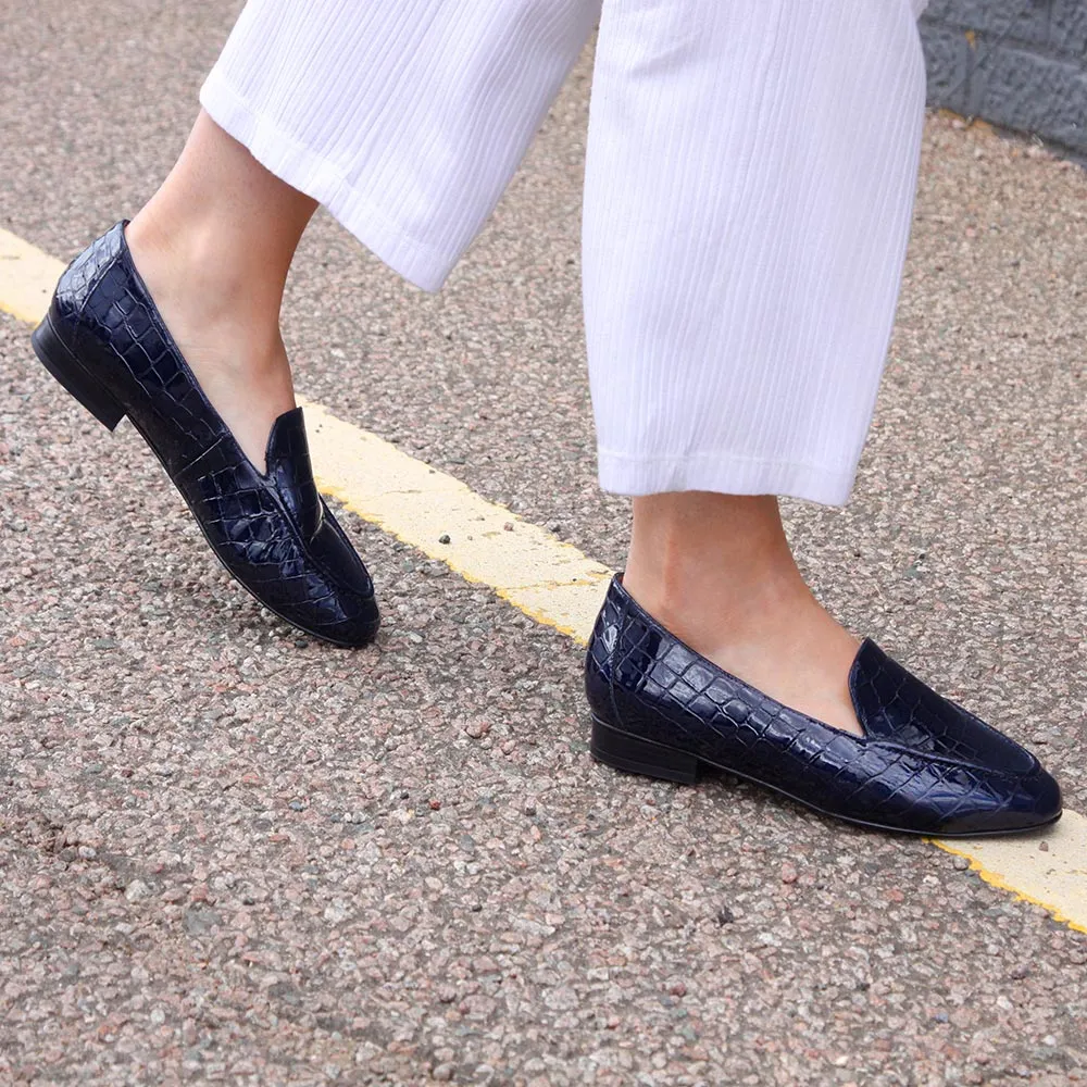 Tabitha: Navy Croc Patent Leather