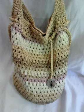 THE SAK Hobo Shoulder Bag Knit Vegan Handbag Purse Hippie Sling BEIGE NATURAL