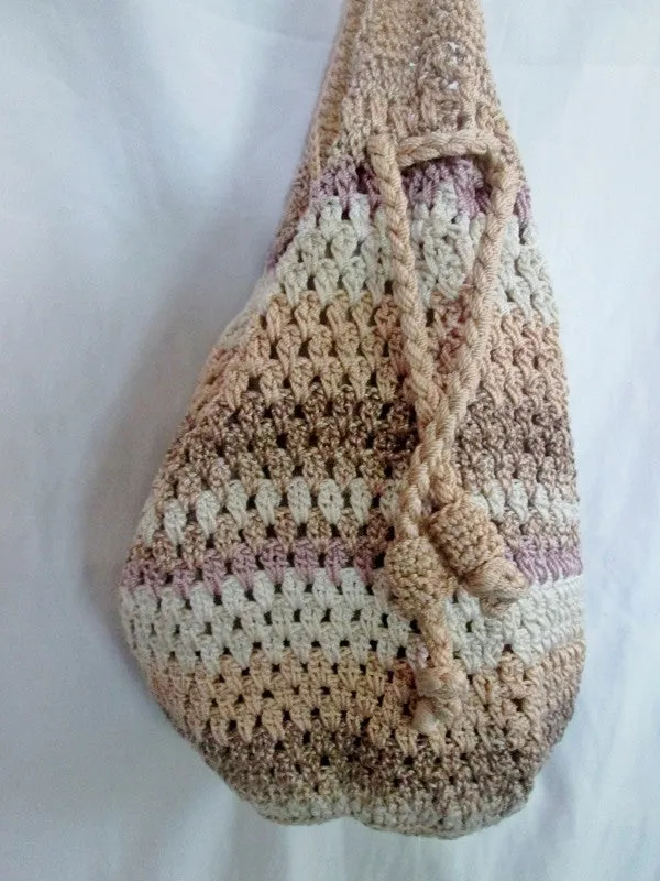 THE SAK Hobo Shoulder Bag Knit Vegan Handbag Purse Hippie Sling BEIGE NATURAL