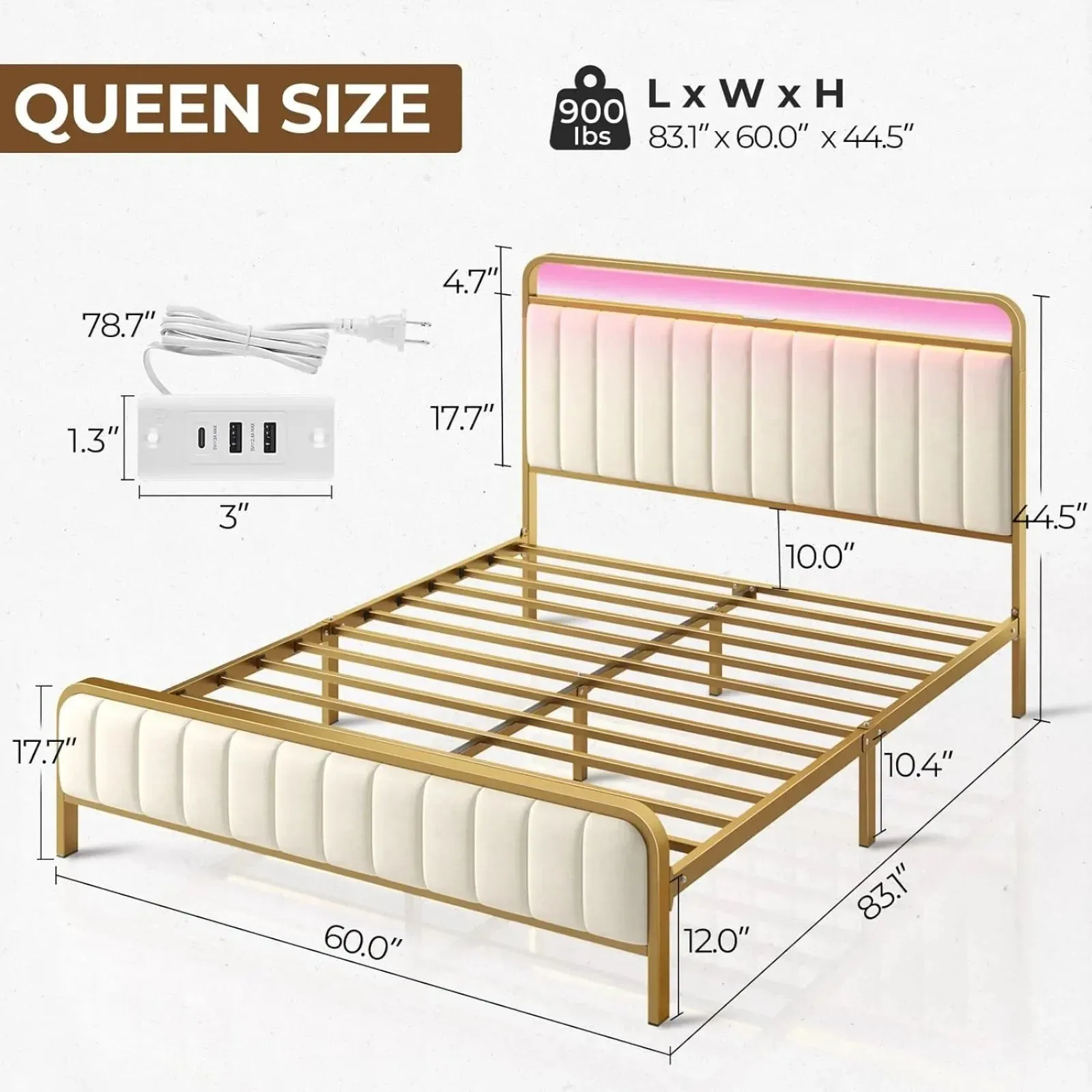 Velvet Upholstered Bed Frame with LED Lights