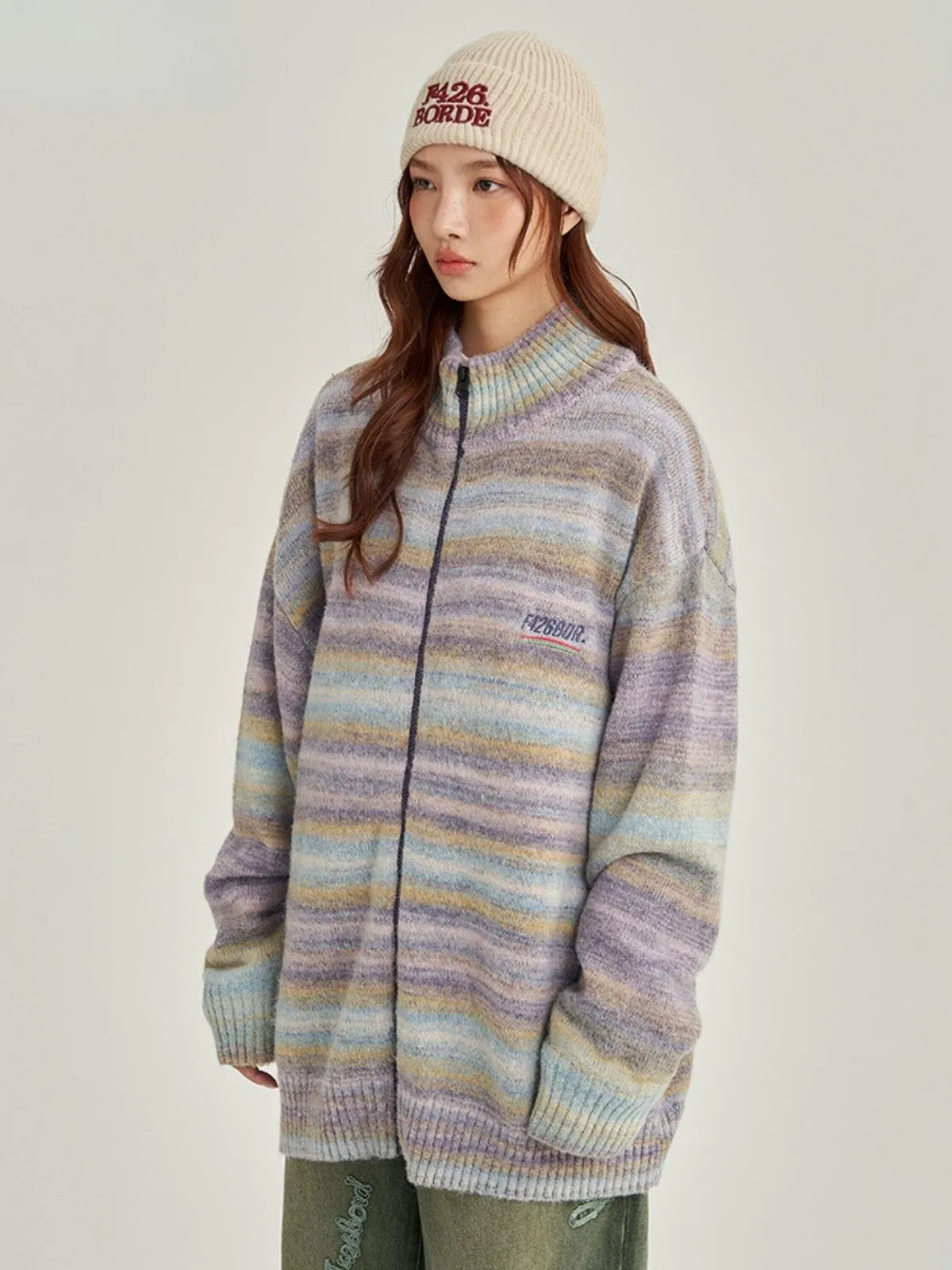 We Love Street Loose Colorful Striped Cardigan Full Zip Sweater