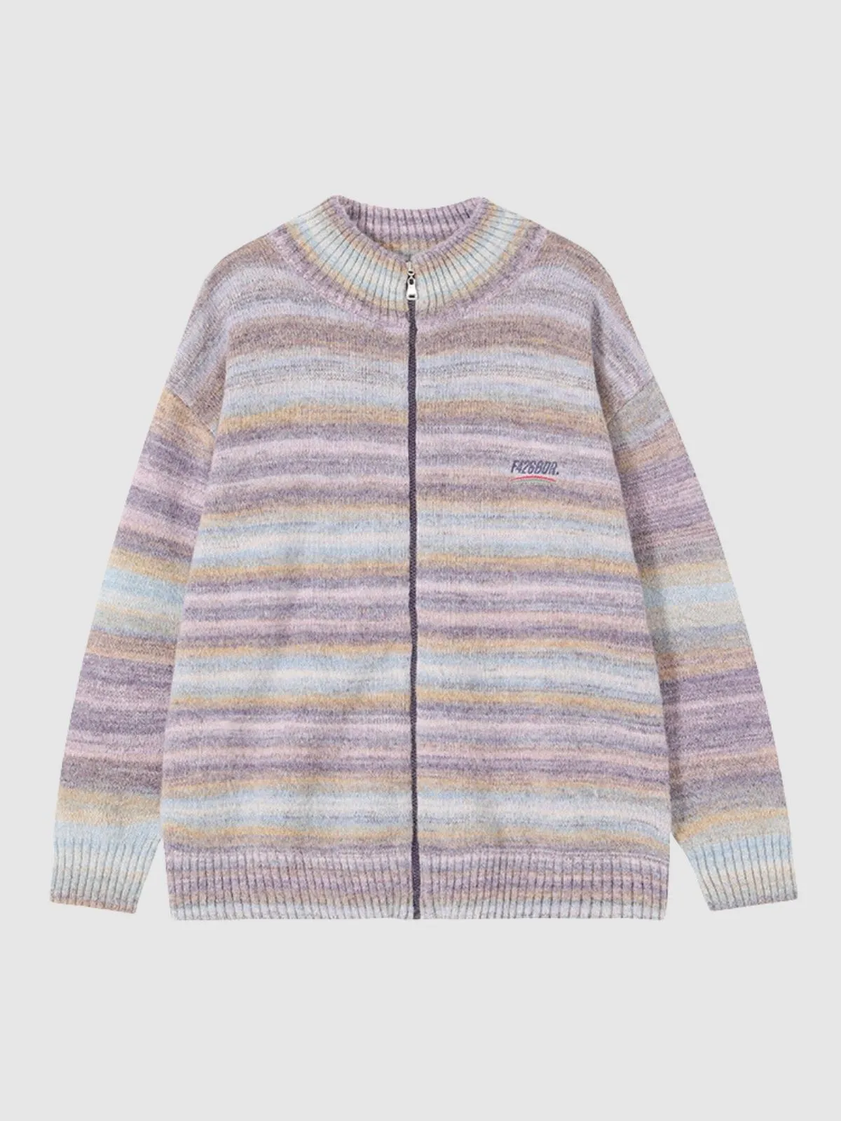 We Love Street Loose Colorful Striped Cardigan Full Zip Sweater