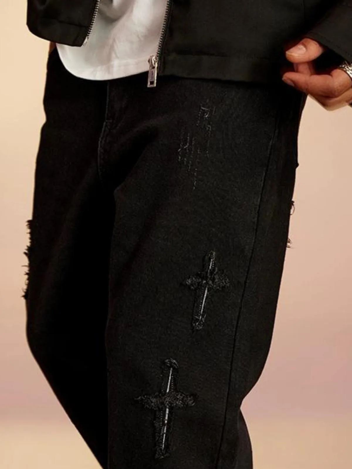 We Love Street Patched Cross Star Cut Jeans