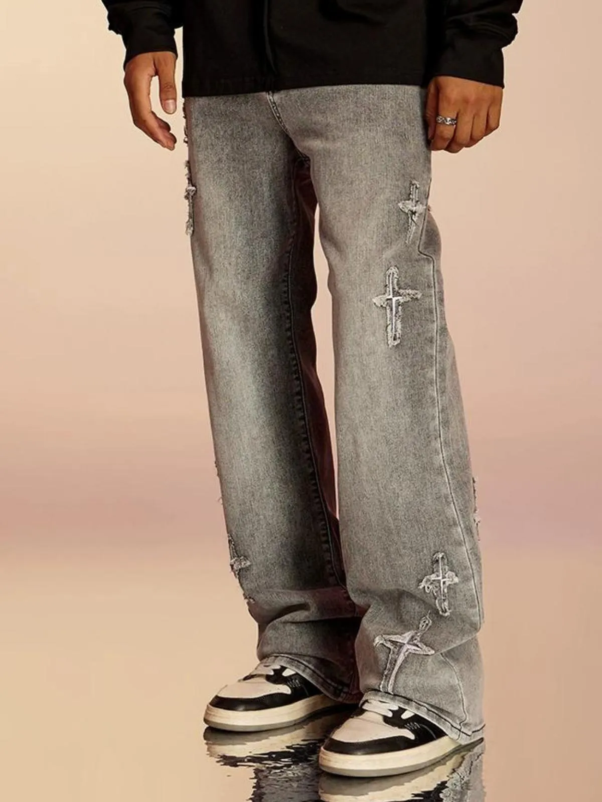 We Love Street Patched Cross Star Cut Jeans