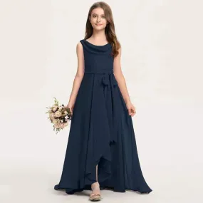 Wedding flower girl elegant solid color long evening dress