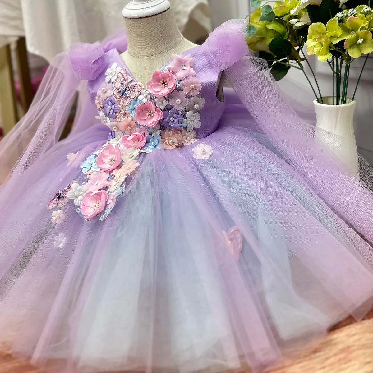 Wedding Flower Girl First Birthday Party Mesh Flower Girl Princess Dress