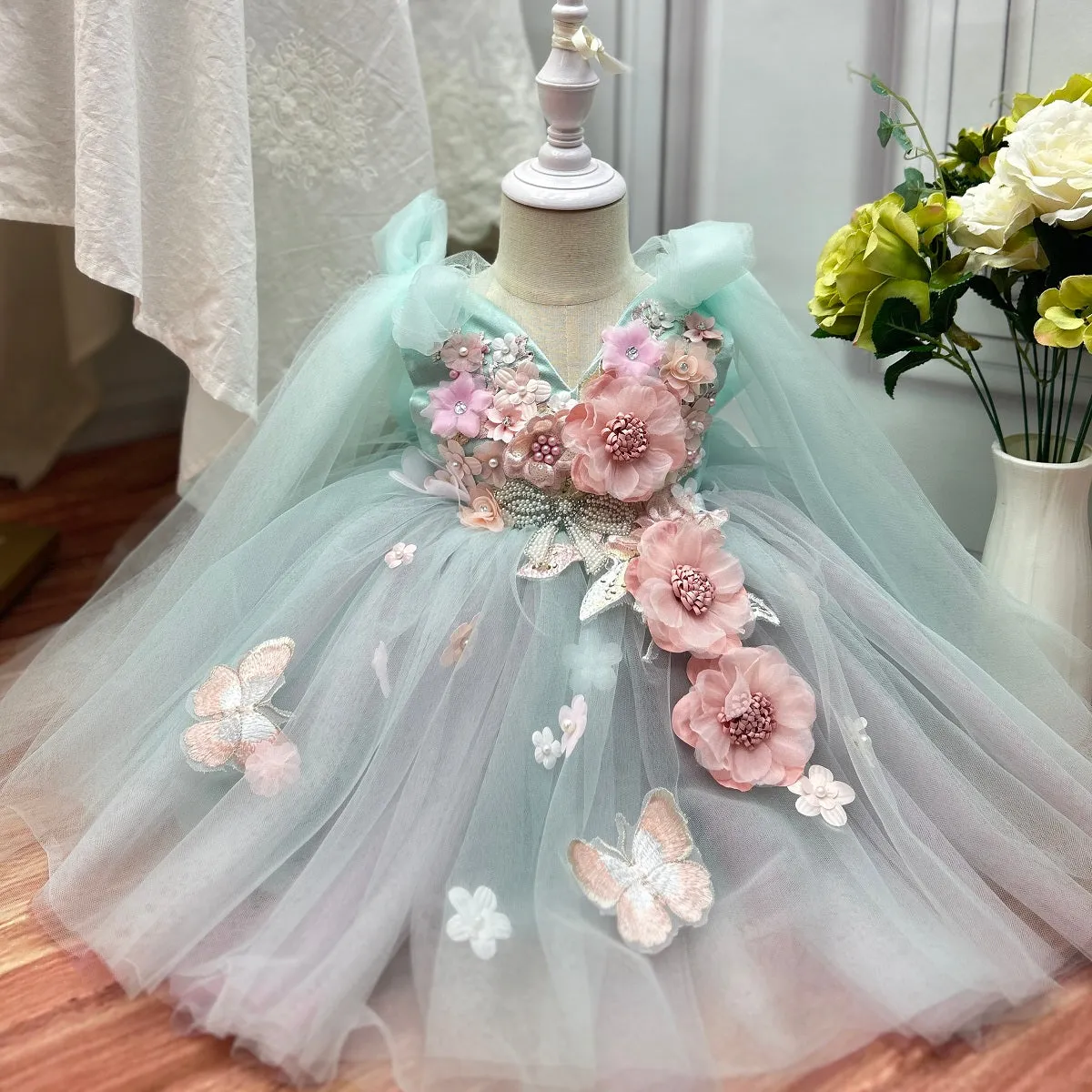 Wedding Flower Girl First Birthday Party Mesh Flower Girl Princess Dress