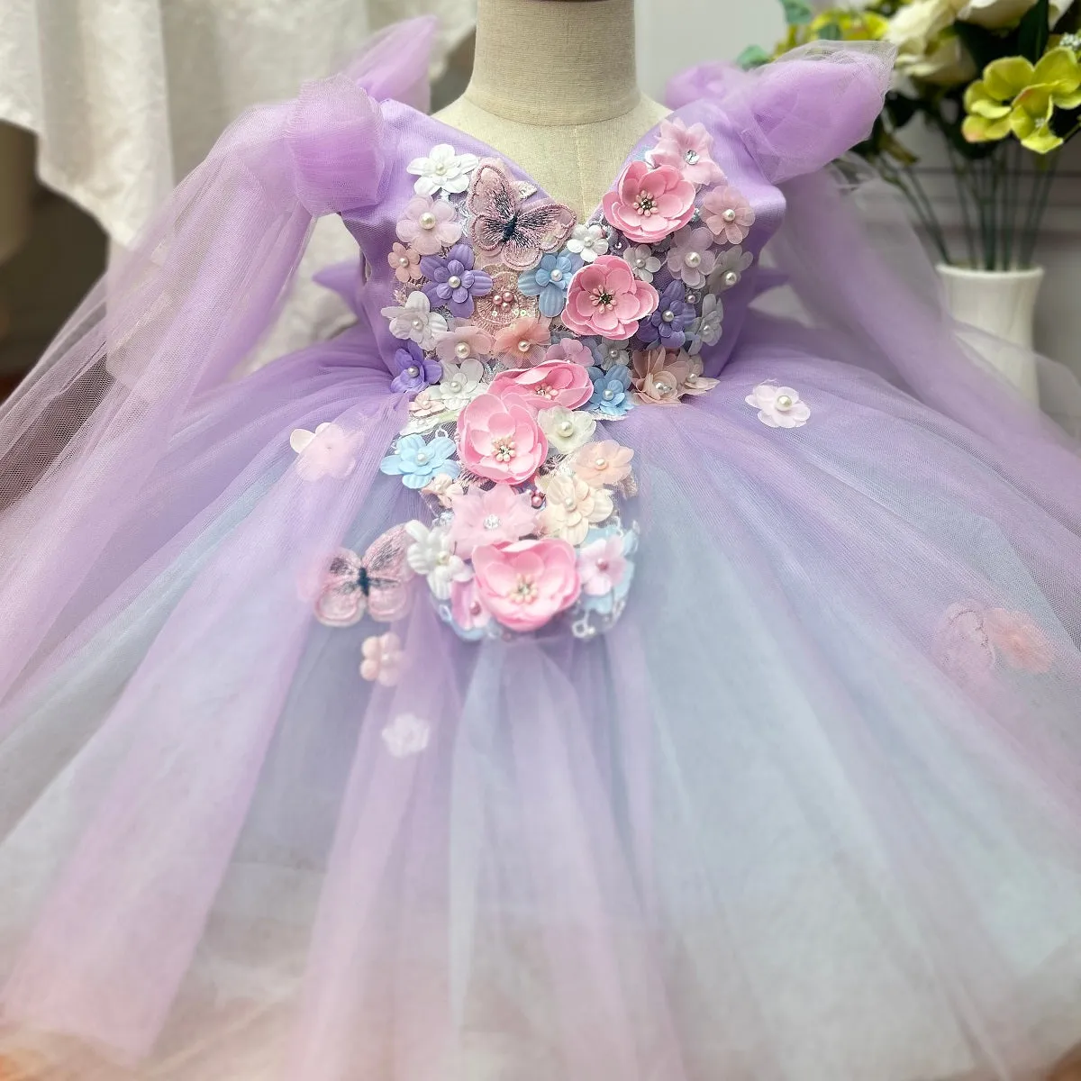 Wedding Flower Girl First Birthday Party Mesh Flower Girl Princess Dress