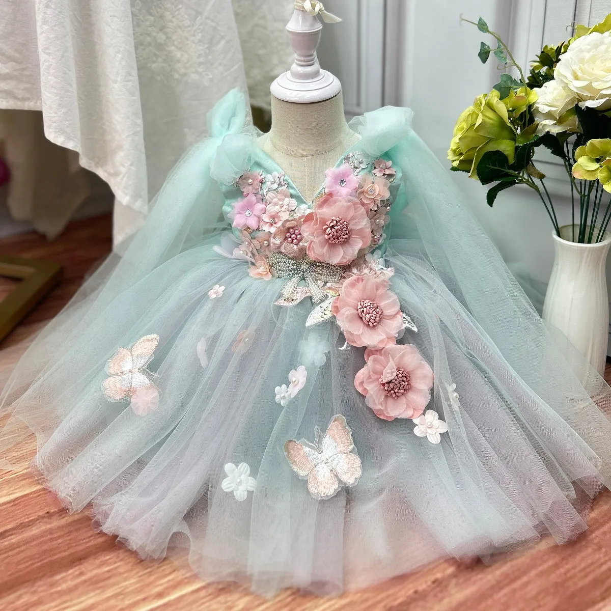 Wedding Flower Girl First Birthday Party Mesh Flower Girl Princess Dress