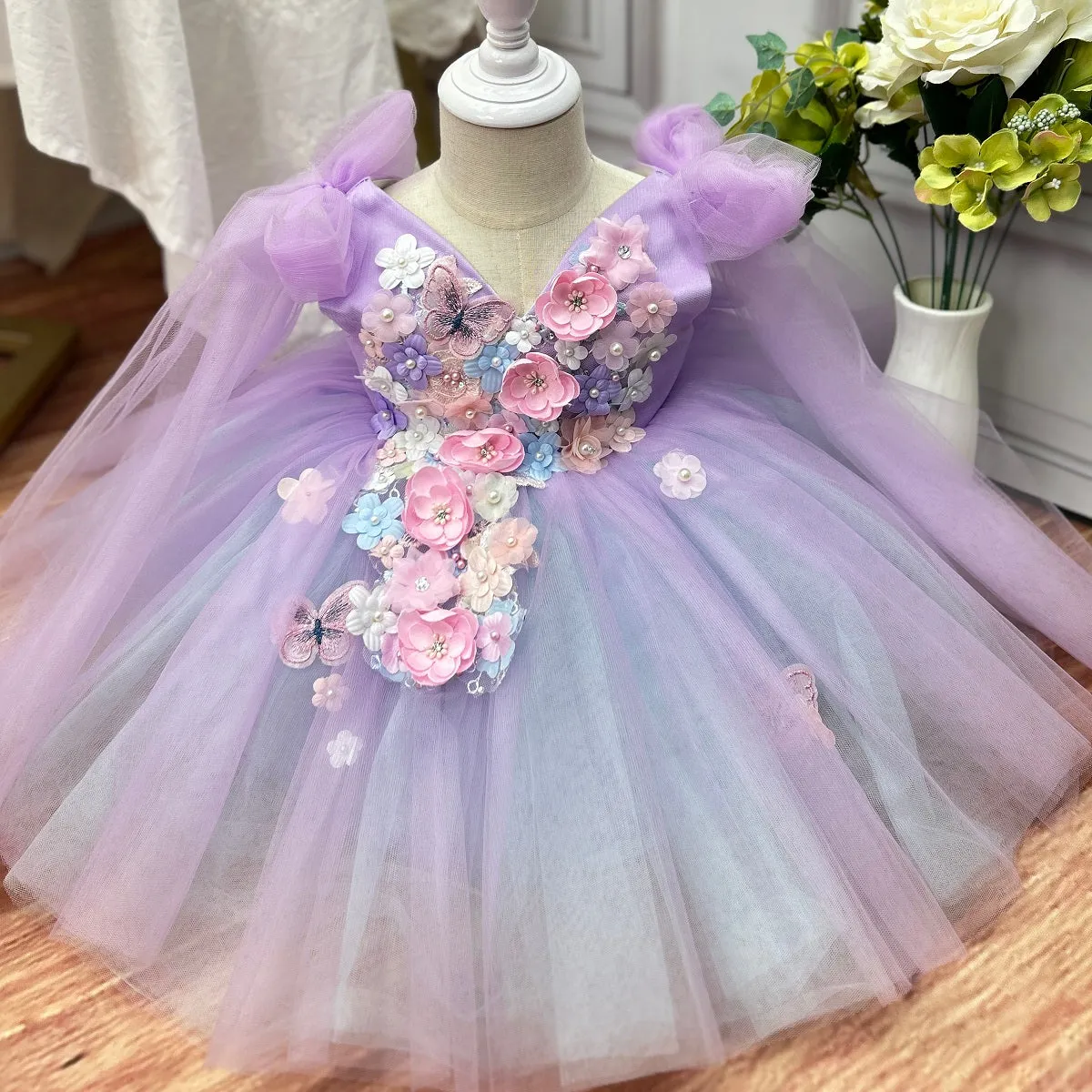 Wedding Flower Girl First Birthday Party Mesh Flower Girl Princess Dress