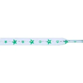 Wholesale Stars Flat 5/16" - Green Star on White (12 Pair Pack) Shoelaces