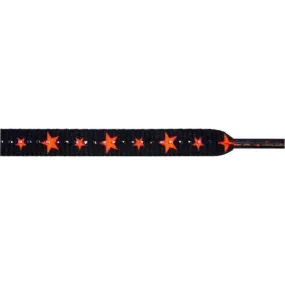 Wholesale Stars Flat 5/16" - Neon Orange Star on Black (12 Pair Pack) Shoelaces