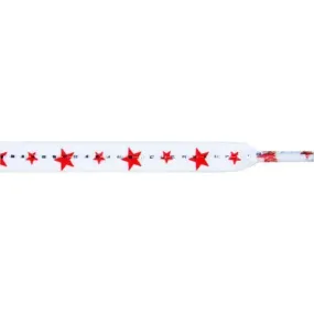 Wholesale Stars Flat 5/16" - Red Star on White (12 Pair Pack) Shoelaces