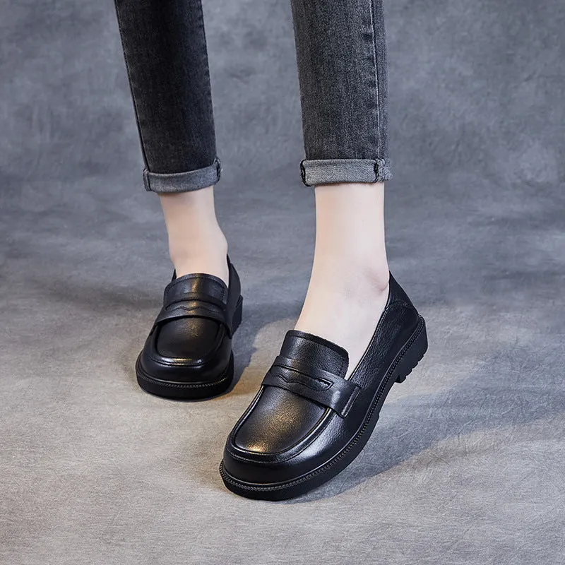 Women Minimalist Leather Soft Flat Casual Black Loafers