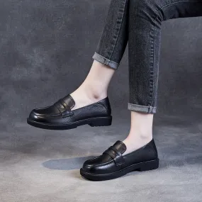 Women Minimalist Leather Soft Flat Casual Black Loafers