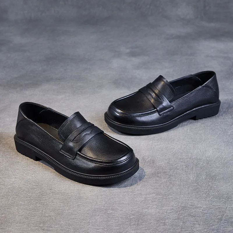 Women Minimalist Leather Soft Flat Casual Black Loafers