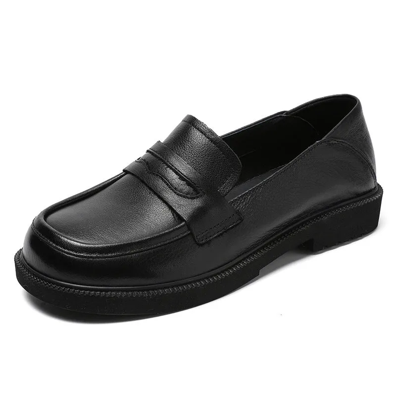 Women Minimalist Leather Soft Flat Casual Black Loafers