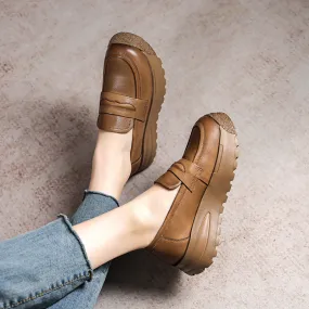 Women Retro Leather Casual Platform Loafers