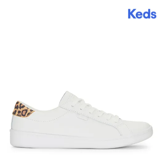 Women's Ace Leather Leopard Heel Sneaker White/Tan (WH67310)