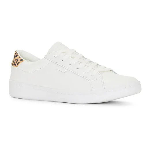 Women's Ace Leather Leopard Heel Sneaker White/Tan (WH67310)