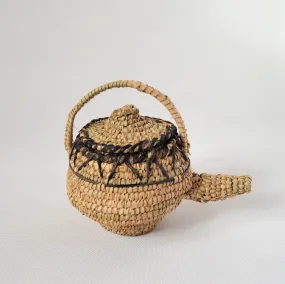 Woven straw teapot decor palm leaves with leather