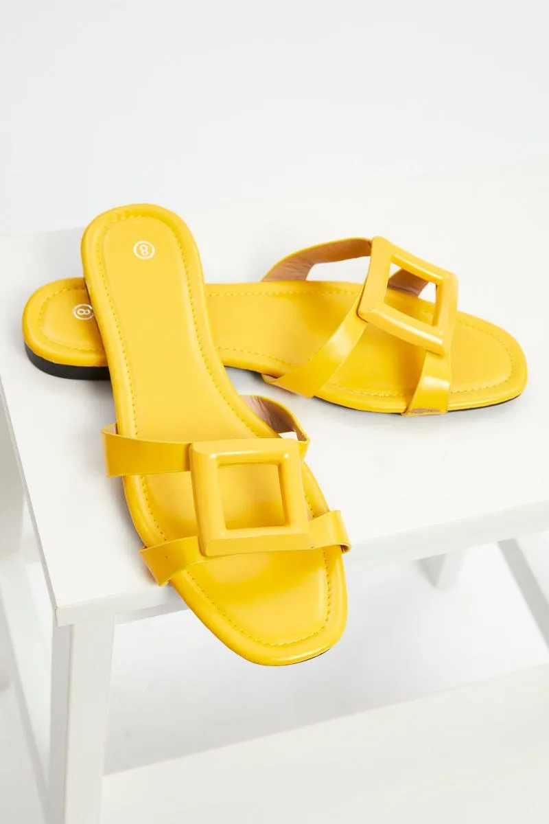 Yellow Cut Out Detail Flat Slides